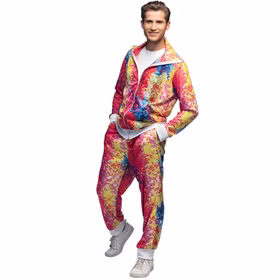 Jogginganzug Kostüm 90er Jahre Disco Dude für Herren Gr. M-XL bunt Fasching Karneval Mottoparty Retro