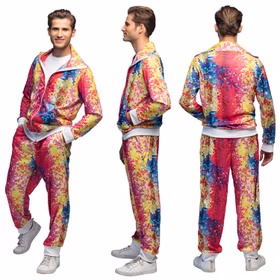 Jogginganzug Kostüm 90er Jahre Disco Dude für Herren Gr. M-XL bunt Fasching Karneval Mottoparty Retro