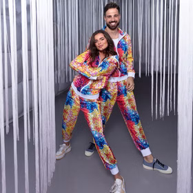 Jogginganzug Kostüm 90er Jahre Disco Dude für Herren Gr. M-XL bunt Fasching Karneval Mottoparty Retro