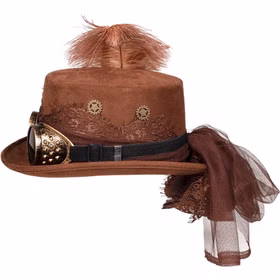 Steampunk Zylinder Deluxe braun mit Schweißerbrille & Federn für Erwachsene Kostüm-Zubehör Zeitreisende Gothic Fasching Karneval Mottoparty Hut Steampunk Zylinder Deluxe braun mit Schweißerbrille & Federn für Erwachsene Kostüm-Zubehör Zeitreisende Gothic Fasching Karneval Mottoparty Hut