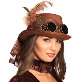 Steampunk Zylinder Deluxe braun mit Schweißerbrille & Federn für Erwachsene Kostüm-Zubehör Zeitreisende Gothic Fasching Karneval Mottoparty Hut Steampunk Zylinder Deluxe braun mit Schweißerbrille & Federn für Erwachsene Kostüm-Zubehör Zeitreisende Gothic Fasching Karneval Mottoparty Hut