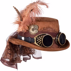 Steampunk Zylinder Deluxe braun mit Schweißerbrille & Federn für Erwachsene Kostüm-Zubehör Zeitreisende Gothic Fasching Karneval Mottoparty Hut Steampunk Zylinder Deluxe braun mit Schweißerbrille & Federn für Erwachsene Kostüm-Zubehör Zeitreisende Gothic Fasching Karneval Mottoparty Hut