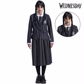 Wednesday Kostüm Deluxe Schuluniform Nevermore inkl. Perücke für Damen Gr. XS-L Uniform schwarz grau Lizenzkostüm Fasching Karneval Mottoparty Gruppen- und Familienkostüm