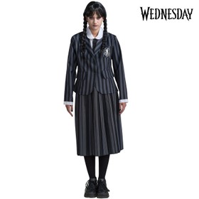 Wednesday Kostüm Deluxe Schuluniform Nevermore inkl. Perücke für Damen Gr. XS-L Uniform schwarz grau Lizenzkostüm Fasching Karneval Mottoparty Gruppen- und Familienkostüm