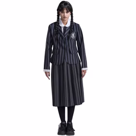 Wednesday Kostüm Deluxe Schuluniform Nevermore inkl. Perücke für Damen Gr. XS-L Uniform schwarz grau Lizenzkostüm Fasching Karneval Mottoparty Gruppen- und Familienkostüm