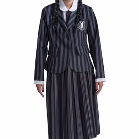 Wednesday Kostüm Deluxe Schuluniform Nevermore inkl. Perücke für Damen Gr. XS-L Uniform schwarz grau Lizenzkostüm Fasching Karneval Mottoparty Gruppen- und Familienkostüm