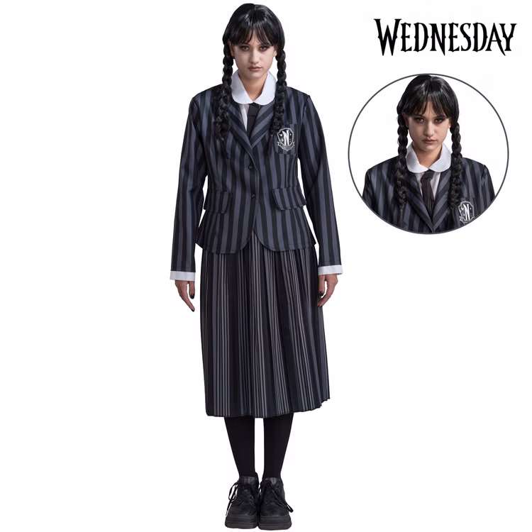 Wednesday Kostüm Deluxe Schuluniform Nevermore inkl. Perücke für Damen Gr. XS-L Uniform schwarz grau Lizenzkostüm Fasching Karneval Mottoparty Gruppen- und Familienkostüm Wednesday Kostüm Deluxe Schuluniform Nevermore inkl. Perücke für Damen Gr. XS-L Uniform schwarz grau Lizenzkostüm Fasching Karneval Mottoparty Gruppen- und Familienkostüm