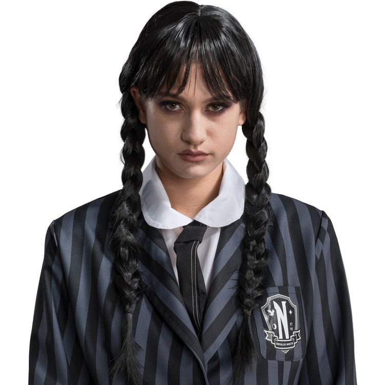 Wednesday Kostüm Deluxe Schuluniform Nevermore inkl. Perücke für Damen Wednesday Kostüm Deluxe Schuluniform Nevermore inkl. Perücke für Damen Gr. XS-L Uniform schwarz grau Lizenzkostüm Fasching Karneval Mottoparty Gruppen- und Familienkostüm