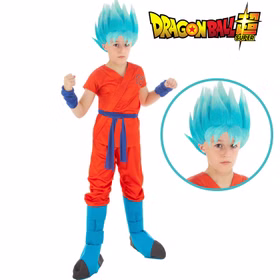 Dragonball Kostüm Goku Saiyan Super für Kinder deluxe inkl. blauer Perücke Fasching Karneval Mottoparty Kindergeburtstag Manga Anime Cosplay