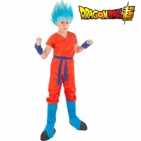 Dragonball Kostüm Goku Saiyan Super für Kinder deluxe inkl. blauer Perücke Fasching Karneval Mottoparty Kindergeburtstag Manga Anime Cosplay