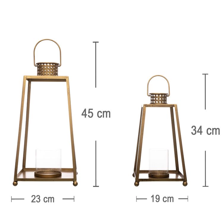 Offene Laternen 2er-Set Metall Windlicht Weihnachten Gold Vintage Deko Laternen 2er-Set mit Glasscheiben Metall Innen & Außen Deko-Laterne Windlicht Garten-Deko Wohnzimmer Weihnachten Weihnachts-Deko