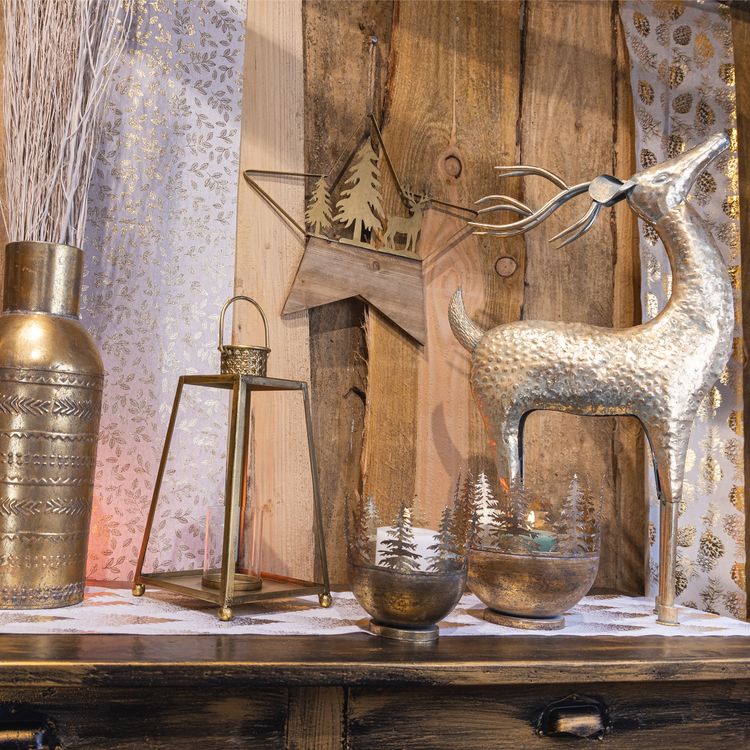 Offene Laternen 2er-Set Metall Windlicht Weihnachten Gold Vintage Deko Laternen 2er-Set mit Glasscheiben Metall Innen & Außen Deko-Laterne Windlicht Garten-Deko Wohnzimmer Weihnachten Weihnachts-Deko