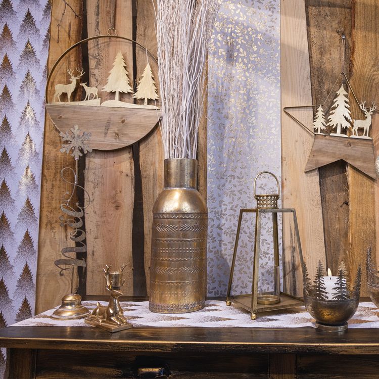 Offene Laternen 2er-Set Metall Windlicht Weihnachten Gold Vintage Deko Laternen 2er-Set mit Glasscheiben Metall Innen & Außen Deko-Laterne Windlicht Garten-Deko Wohnzimmer Weihnachten Weihnachts-Deko