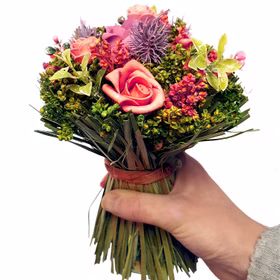 Blumenstrauß ländlich 16 x 20 cm Rosen Kunstblumen gebunden Tisch-Deko Wohn-Deko Accessoire Blumen Tisch-Deko für jeden Anlass Hochzeit Geburtstag Sommerfest