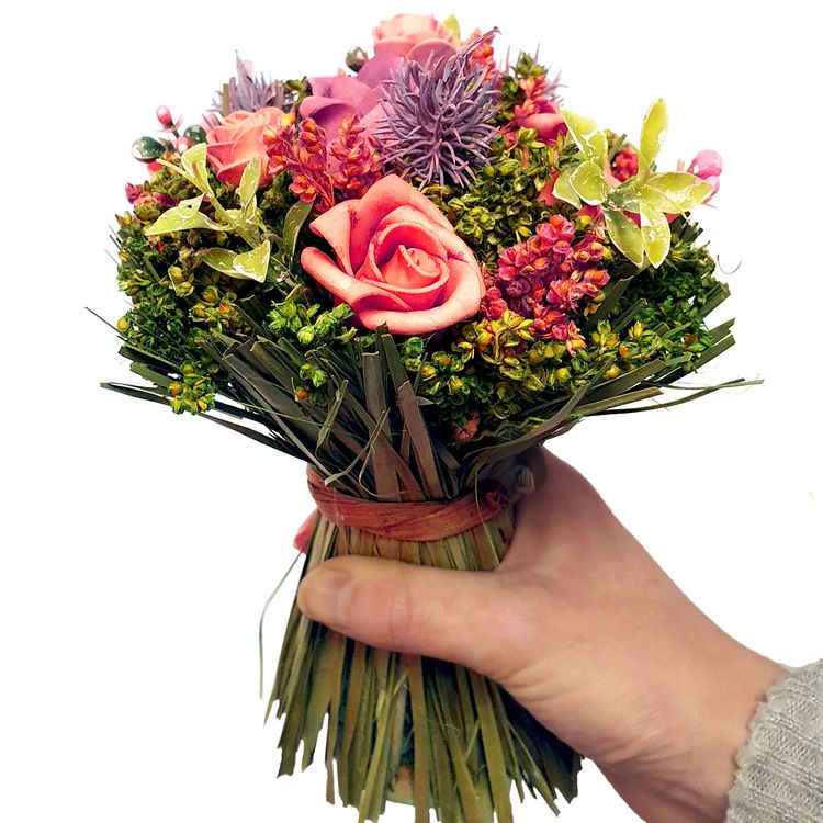 Blumenstrauß ländlich 16 x 20 cm Rosen Kunstblumen gebunden Tisch-Deko Wohn-Deko Accessoire Blumen Tisch-Deko für jeden Anlass Hochzeit Geburtstag Sommerfest