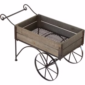 Deko-Wagen Schubkarre aus Metall & Holz mit Rädern 63 cm lang Blumen-Deko Vintage Hochzeit Geburtstag Party-Deko Garten Dekoration Balkon Wohnzimmer 