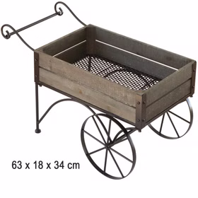 Deko-Wagen Schubkarre aus Metall & Holz mit Rädern 63 cm lang Blumen-Deko Vintage Hochzeit Geburtstag Party-Deko Garten Dekoration Balkon Wohnzimmer 