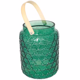 Vase grün Deko-Vase 18 x 26,7 cm mit Bambusgriff Kerzenhalter Windlicht Tisch-Deko Hochzeit Geburtstag Sommerfest Herbst Winter Garten-Party Wohn Accessoire Home Dekoration