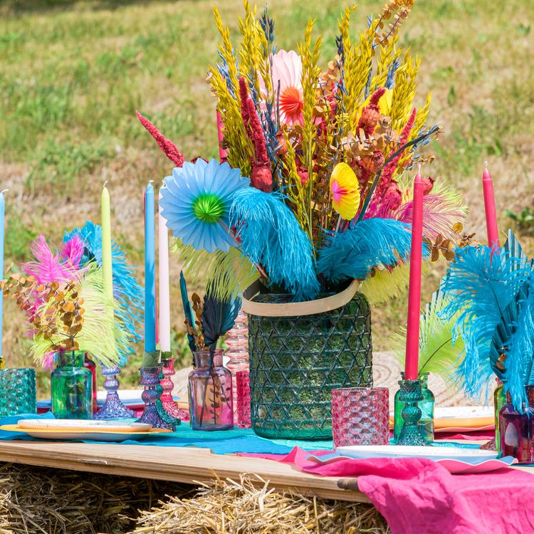 Vase grün Deko-Vase 18 x 26,7 cm mit Bambusgriff Kerzenhalter Windlicht Tisch-Deko Hochzeit Geburtstag Sommerfest Herbst Winter Garten-Party Wohn Accessoire Home Dekoration