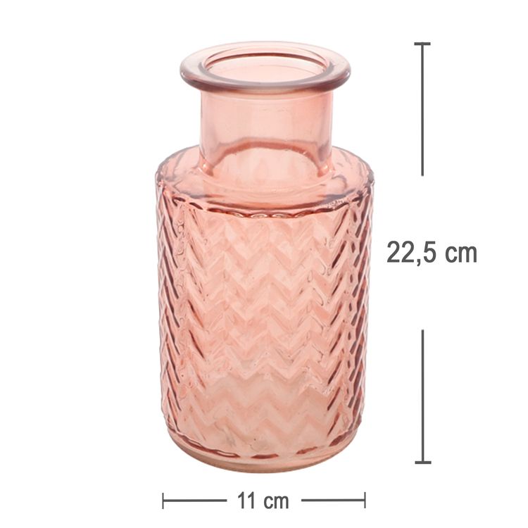 Vase aus Glas Altrosa 11 x 22,5 cm Blumenvase Tisch-Deko Hochzeit Geburtstag Vintage Deko-Zubehör Dekoration für jeden Anlass Sommerfest Garten-Party Wohn-Accessoire