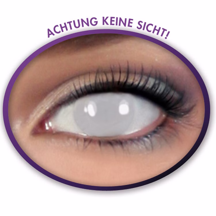 Wochenlinse eine Linse weiß Blind Zombie Halloween Kostüm-Zubehör Fasching Karneval Mottoparty Wochenlinse weiße Kontaktlinse Detailaufnahme mit Hinweis Keine Sicht durch die Linse