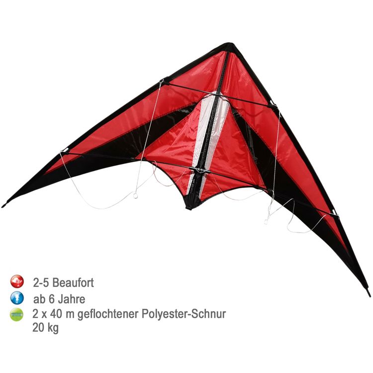 Lenkdrache Rapid rot Zweileiner ab 6 Jahre 4 mm Fiberglas 140 cm Drache Flugdrache Herbst Drachen steigen Ostsee Nordsee
