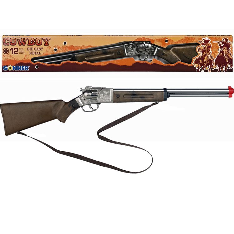 Cowboy Gewehr 76 cm lang Silberbüchse 12 Schuss Western-Gewehr Kostüm-Zubehör Kinder-Spielzeug Cowboy-Gewehr für Kinder Western Wilder Westen Accessoire