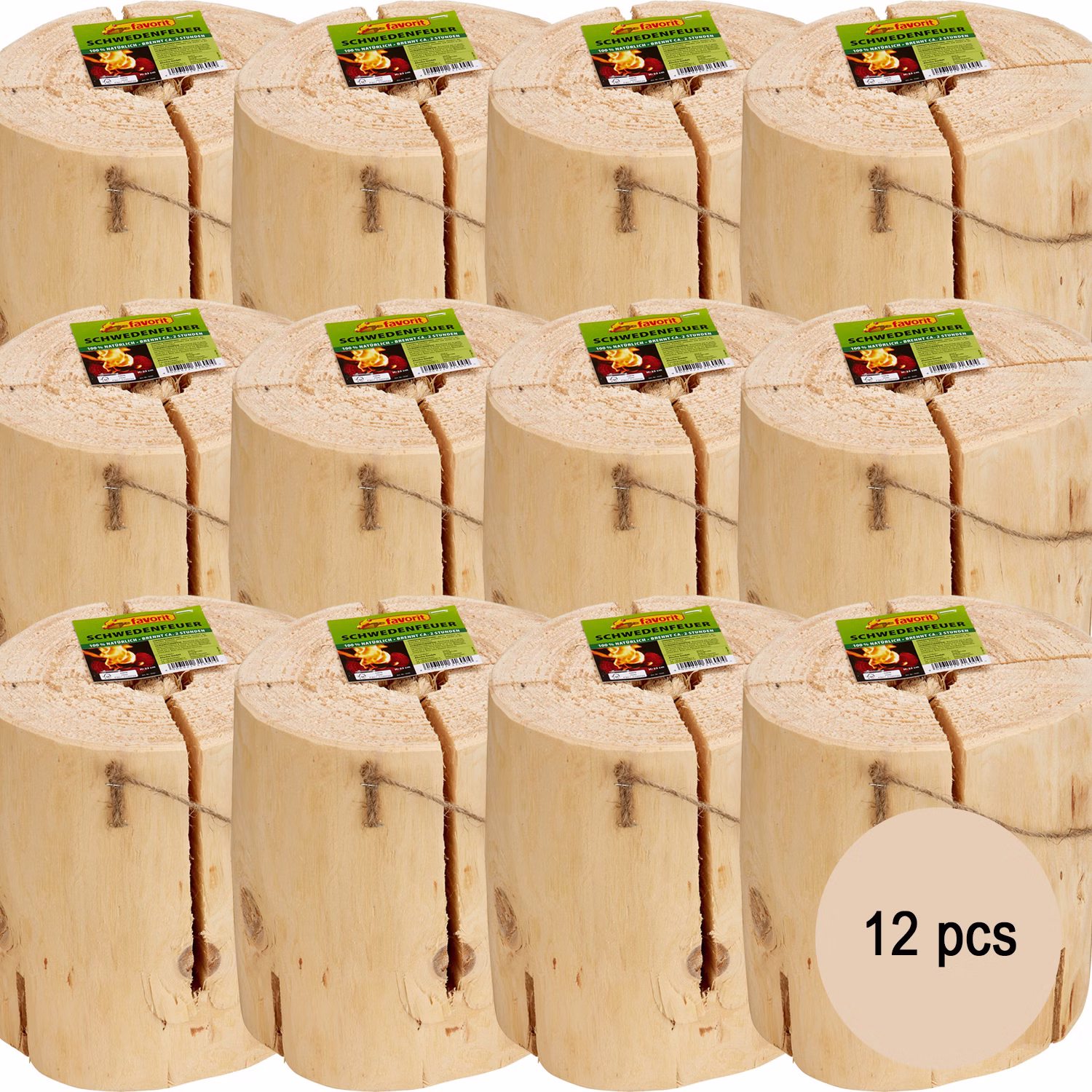 12x Schwedenfeuer 21 cm x 23 cm Brenndauer 120 min Holz Kamin Feuerschale Osterfeuer Winterfeuer Sommerfest Garten-Party