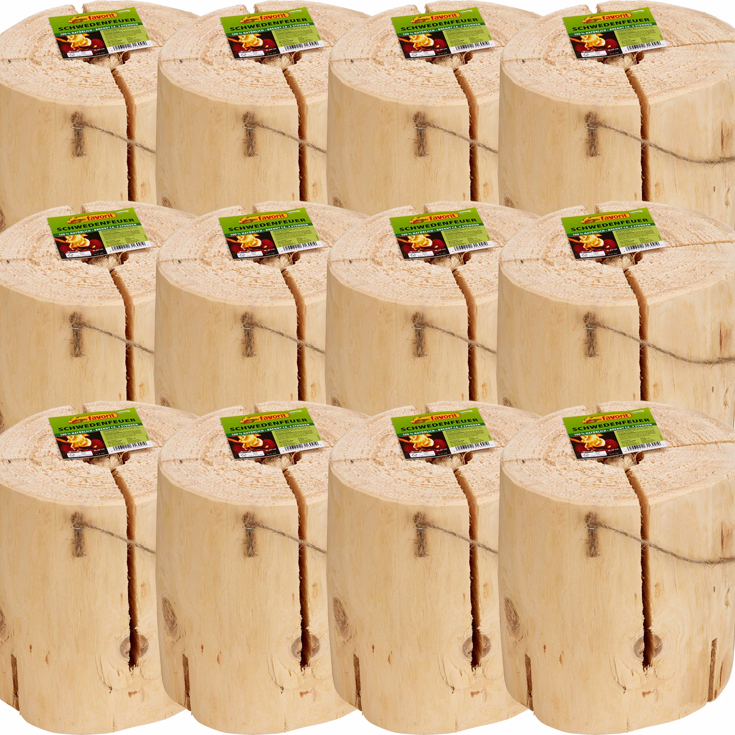 12x Schwedenfeuer 21 cm x 23 cm Brenndauer 120 min Holz Kamin Feuerschale Osterfeuer Winterfeuer Sommerfest Garten-Party