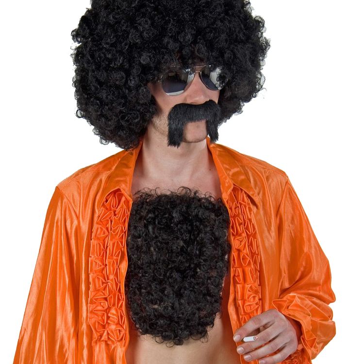 Brusthaar Toupet schwarz gelockt 27 x 18 cm Party-Pimp für Herren Kostüm-Zubehör Fasching Karneval Mottoparty JGA 70er Accessoire
