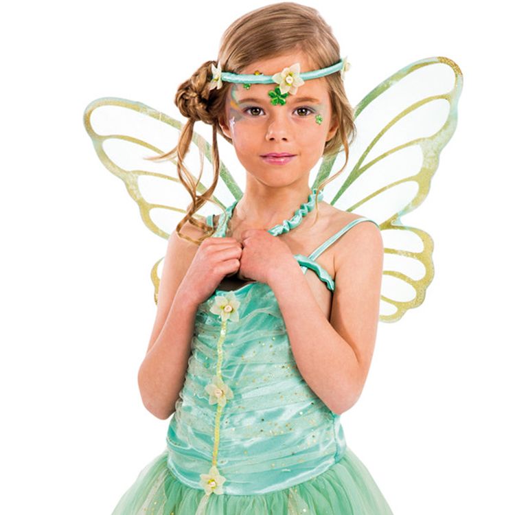 Fee Kostüm Elvina Kleid mit Flügel für Kinder Gr. 104-152 pastellgrün Elfe Märchen Fasching Karneval Mottoparty Kinderfasching Kindergeburtstag Sommerkleid