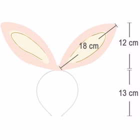 Hasenohren-Haarreif in Rosa mit Maßangaben von 18 cm Ohrlänge sowie 12 cm Ohrenhöhe.