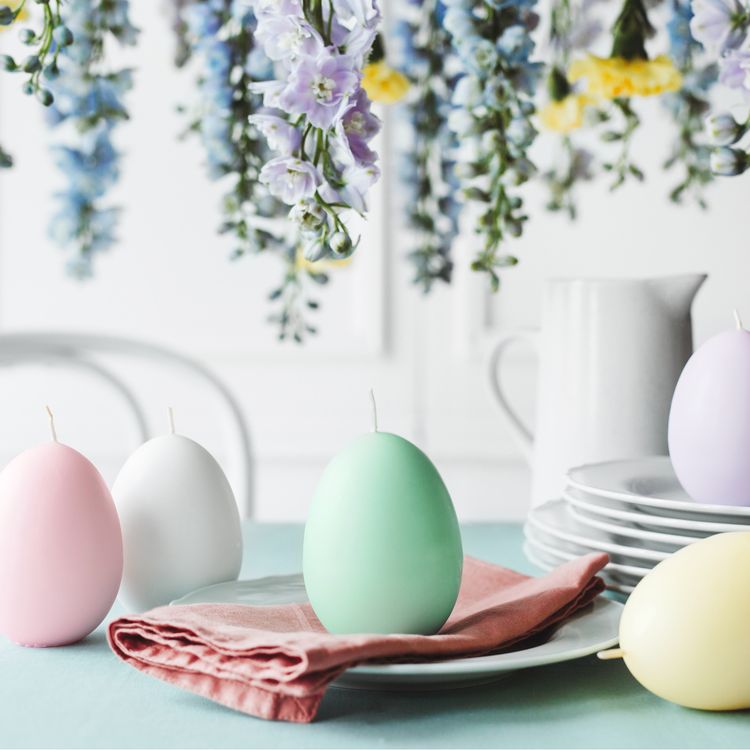Osterei Kerze 10 cm hoch Pastell Weiß Tisch-Deko Ostern