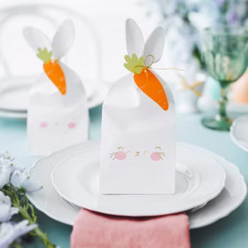 Geschenktüte Ostern Hase mit Möhren-Anhänger 6 Stück Tisch-Deko Osterhase Häschen Dekoration Osterfest Kindergeburtstag Mottoparty