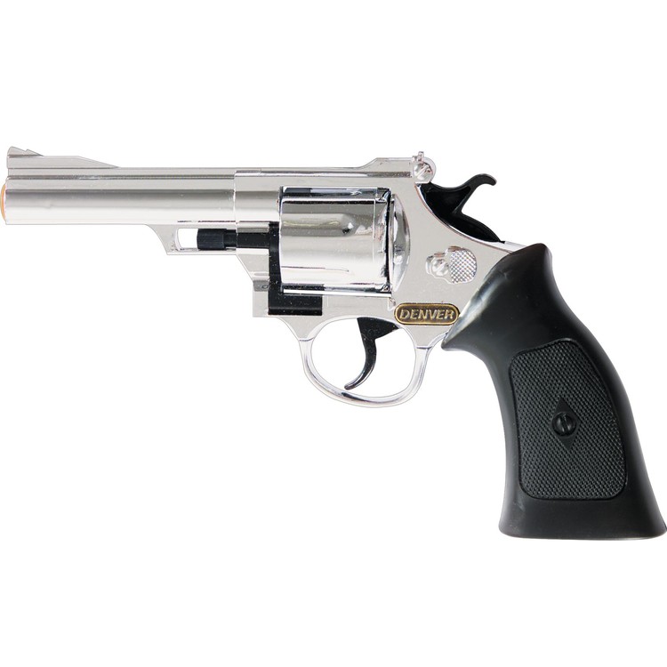 Pistole Denver Chrom 22 cm 12-Schuss Revolver Western-Colt für Kinder und Erwachsene Kostüm-Zubehör Spielzeug-Waffe Accessoire