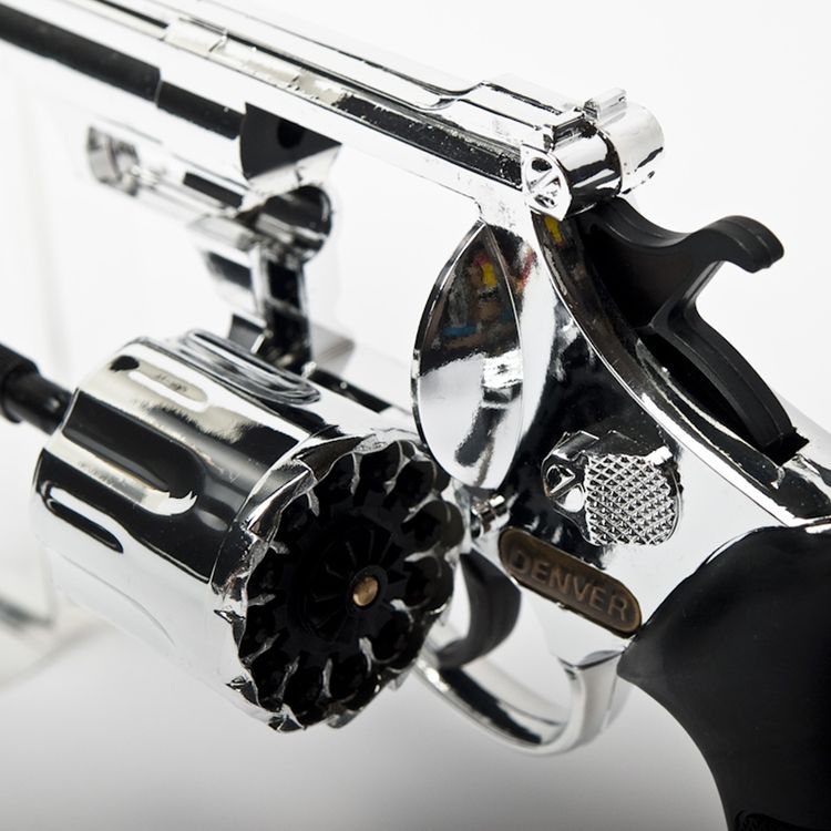 Pistole Denver Chrom 22 cm 12-Schuss Revolver Western-Colt Pistole Denver Chrom 22 cm 12-Schuss Revolver Western-Colt für Kinder und Erwachsene Kostüm-Zubehör Spielzeug-Waffe Accessoire