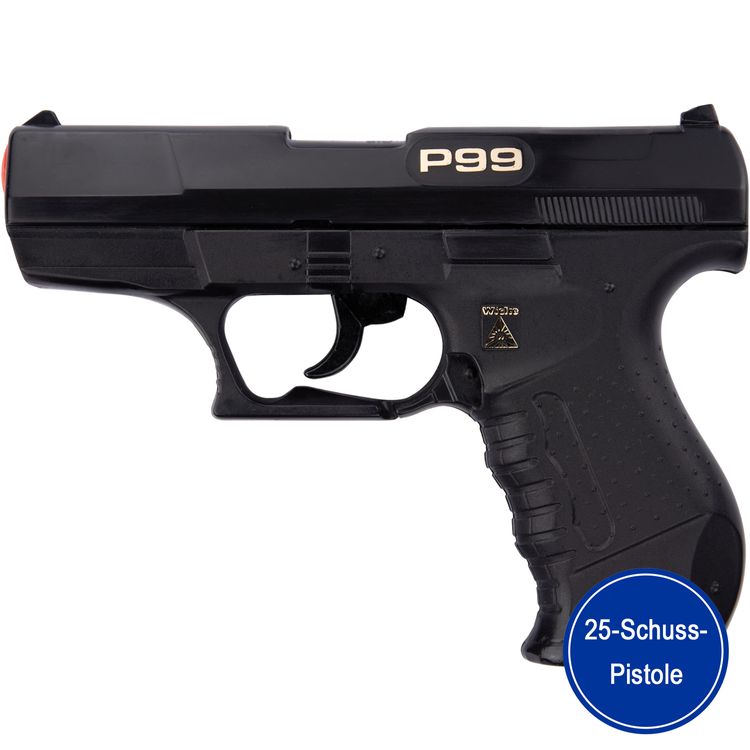 Polizei Pistole schwarz P99 Special Agent 18 cm 25-Schuss Spielzeug-Pistole Polizei Pistole schwarz P99 Special Agent 18 cm 25-Schuss Spielzeug-Pistole Spielzeug-Waffe Accessoire für Kinder und Erwachsene