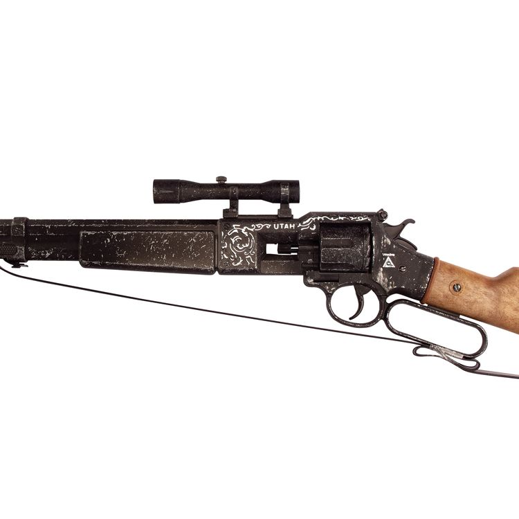 Cowboy Gewehr Utah 76 cm 12-Schuss Western-Gewehr Used-Look mit Zielfernrohr Cowboy Gewehr Utah 76 cm 12-Schuss Western-Gewehr Used-Look mit Zielfernrohr für Kinder und Erwachsene Kostüm-Zubehör Spielzeug-Waffe Accessoire