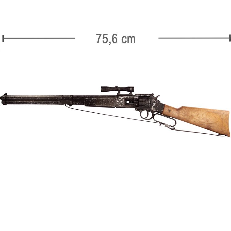 Cowboy Gewehr Utah 76 cm 12-Schuss Western-Gewehr Used-Look mit Zielfernrohr Cowboy Gewehr Utah 76 cm 12-Schuss Western-Gewehr Used-Look mit Zielfernrohr für Kinder und Erwachsene Kostüm-Zubehör Spielzeug-Waffe Accessoire