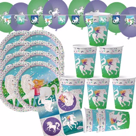 Sternenschweif Party-Set Einhorn 45-tlg. Tisch-Deko Party-Zubehör Einhorn Märchen Kindergeburtstag Geschirr-Dekoration
