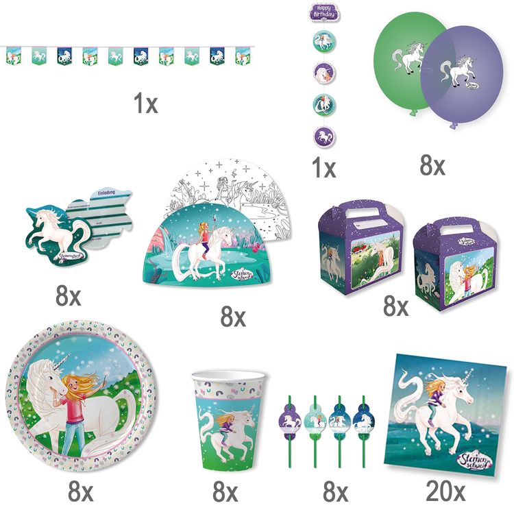 Sternenschweif XXL Party-Set Einhorn 78-tlg. Tisch-Deko Sternenschweif XXL Party-Set Einhorn 78-tlg. Tisch-Deko Party-Zubehör Einhorn Märchen Kindergeburtstag Geschirr-Dekoration