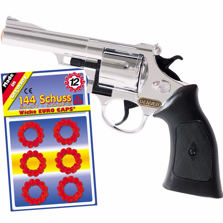Pistole Denver Chrom 22 cm Western-Colt mit 144 Schuss Munition Spielzeug-Revolver Kostüm-Zubehör Kinder-Spielzeug Cowboy Wilder Westen Western Fasching Karneval Mottoparty Kinderfasching Pistole Denver Chrom 22 cm Western-Colt mit 144 Schuss Munition Spielzeug-Revolver Kostüm-Zubehör Kinder-Spielzeug Cowboy Wilder Westen Western Fasching Karneval Mottoparty Kinderfasching