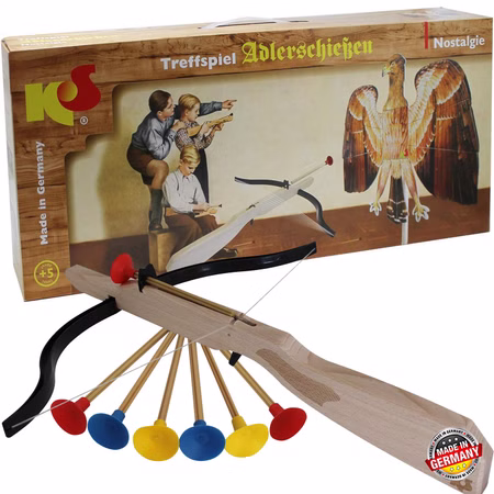 Treffspiel Adlerschießen Spielzeug aus Holz braun Nostalgie mit 6 Pfeilen & Armbrust Pfeil und Bogen Indianer Rollenspiel für Kinder hochwertiges Holzspielzeug made in Germany Treffspiel Adlerschießen Spielzeug aus Holz braun Nostalgie mit 6 Pfeilen & Armbrust Pfeil und Bogen Indianer Rollenspiel für Kinder hochwertiges Holzspielzeug made in Germany