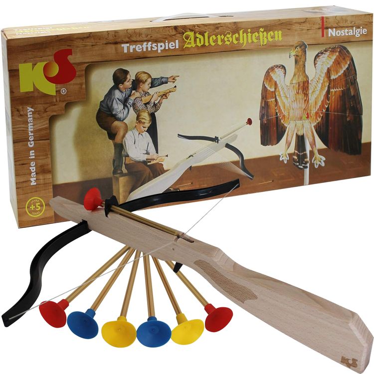 Treffspiel Adlerschießen Spielzeug aus Holz braun Nostalgie mit 6 Pfeilen & Armbrust Pfeil und Bogen Indianer Rollenspiel für Kinder hochwertiges Holzspielzeug made in Germany