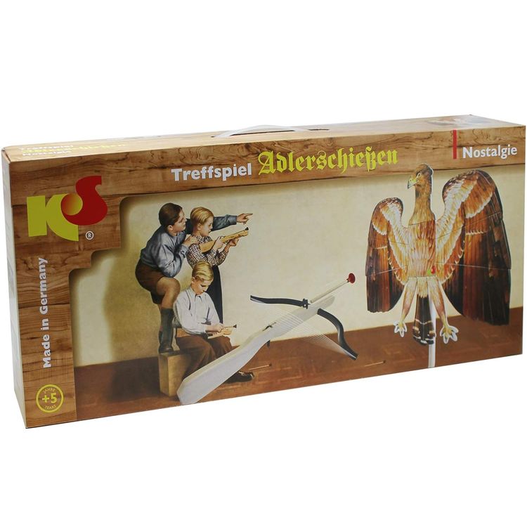 Treffspiel Adlerschießen Spielzeug aus Holz braun Nostalgie mit 6 Pfeilen & Armbrust Pfeil und Bogen Indianer Rollenspiel für Kinder hochwertiges Holzspielzeug made in Germany