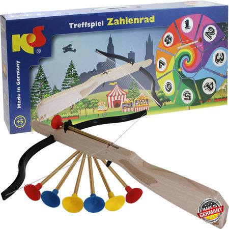 Treffspiel Zahlenrad Spielzeug aus Holz Bogenschießen mit 6 Pfeilen & Armbrust