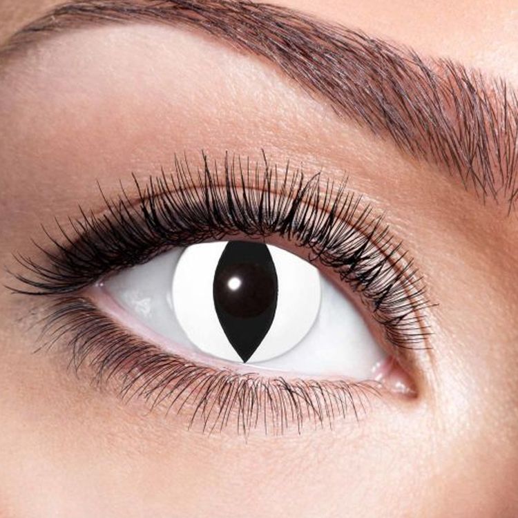 Weiß Schwarze Kontaktlinsen Black Cat weich 3 Monate haltbar Kostüm-Zubehör Katzenaugen Halloween Fasching Karneval