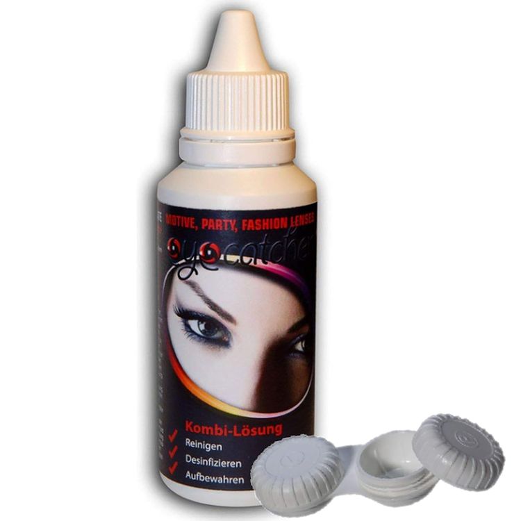 Kontaktlinsen-Set Kombilösung 60 ml und Aufbewahrungsbox für 2 Linsen Zubehör Kontaktlinsen-Set Kombilösung 60 ml und Aufbewahrungsbox für 2 Linsen Zubehör Fasching Karneval Mottoparty Halloween