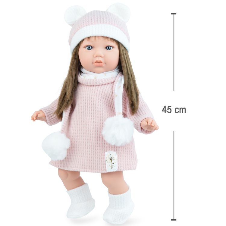 Puppe Pia 45 cm mit langen braunen Haaren Weichkörper für Kinder Spielzeug-Puppe Spielpuppe Spielwaren Geschenkidee Geburtstag Weihnachten