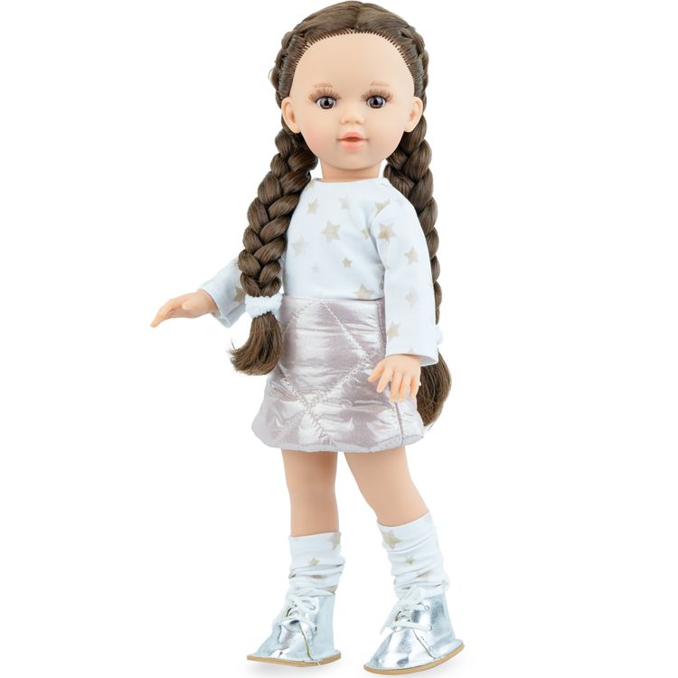 Puppe Linda 40 cm mit braunen geflochtenen Zöpfen und Vinylkörper für Kinder Spielzeug-Puppe Spielpuppe Spielwaren Geschenkidee Geburtstag Weihnachten